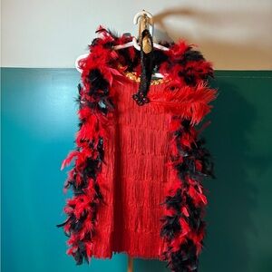 Flapper Red Dress With Red and Black Feathered Boa & Headband Kids Costume